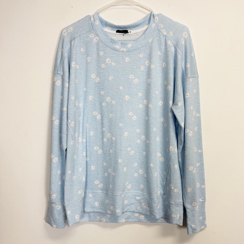 Emerson Road Pajama Shirt Womens Size Large Blue White Floral Long Sleeve